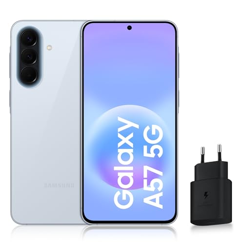 Samsung Galaxy A57 5G, Smartphone Android, 256 Go, Chargeur Secteur Rapide 25W Inclus, Smartphone déverrouillé, Bleu Clair, Version FR