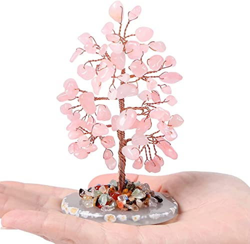 Ciana Chakra Tree of Life – Rose Quartz Crystal Tree for Positive Energy, Healing Stones, Feng Shui Decor