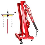 esafio 2-Ton Collapsible Hydraulic Engine Hoist with Leveler & Telescoping Boom – Heavy-Duty Cherry Picker with 6 Casters for Lifting Motors (4400 LBS（6 Casters）)