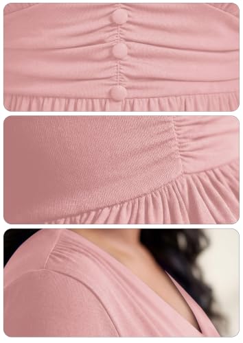Image of Runwind Plus Size Maxi Dress 3 /4 Sleeve V-Neck Pleated Faux Buttons Pockets | Plus size dress for wedding guest work church, pleated front faux buttons, flowy maxi dress enhances elegance