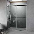 Udorich Sleek Frameless Double Sliding Shower Door, Premium 3/8" Tempered Glass, Waterproof Design, Matte Black, 56-60" W x 76" H