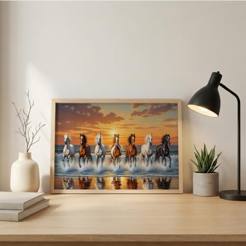 Image of Suneree 7 Horse Vastu Wall Painting (Landscape Collection) (Natural, Design 10, 10x13 Inch)