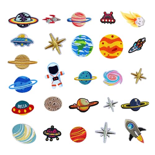OVDGWC 26 Piezas De Planchado, Parches De Planeta Universo De Astronautas, Parches Creativos De Dibujos Animados, Manchas De Nitrógeno De Ropa De Bricolaje, Decoraciones De Ropa para Niños