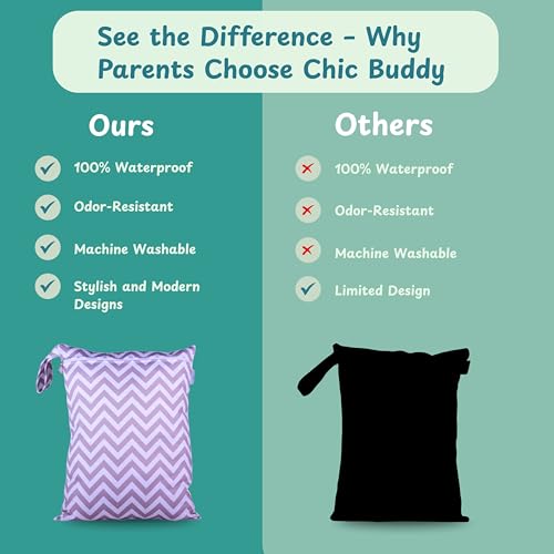 Image of Chic Buddy Waterproof Wet Bag, Washable, Reusable for Travel, Beach, Pool, Stroller, Diapers, Dirty Gym Clothes, Wet Swimsuits, Toiletries (Zig-ZAG, Wet Bag)