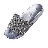 7K Women Slide Sandals, Soft Band with Jewelry (9, SILVER, numeric_9)