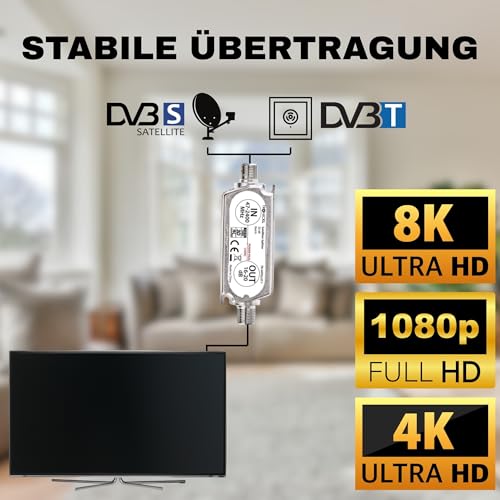 TronicXL Profi 20dB DVBS2 DVB-S2 Satelliten-Leitungsverstärker Inline Breitband SAT Verstärker TV PreAmp Inlineverstärker für Satelliten Fernsehen und DVB-T