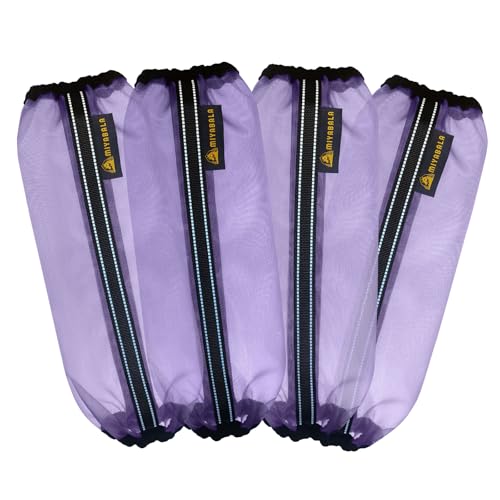 Image of Fly Boots for Horses Set of 4,Universal Size Fine Mesh Horse Fly Boots with Built-in Metal Support,Fly Leggings for Horses with Fleece Trimming and Reflective Webbing (Purple)