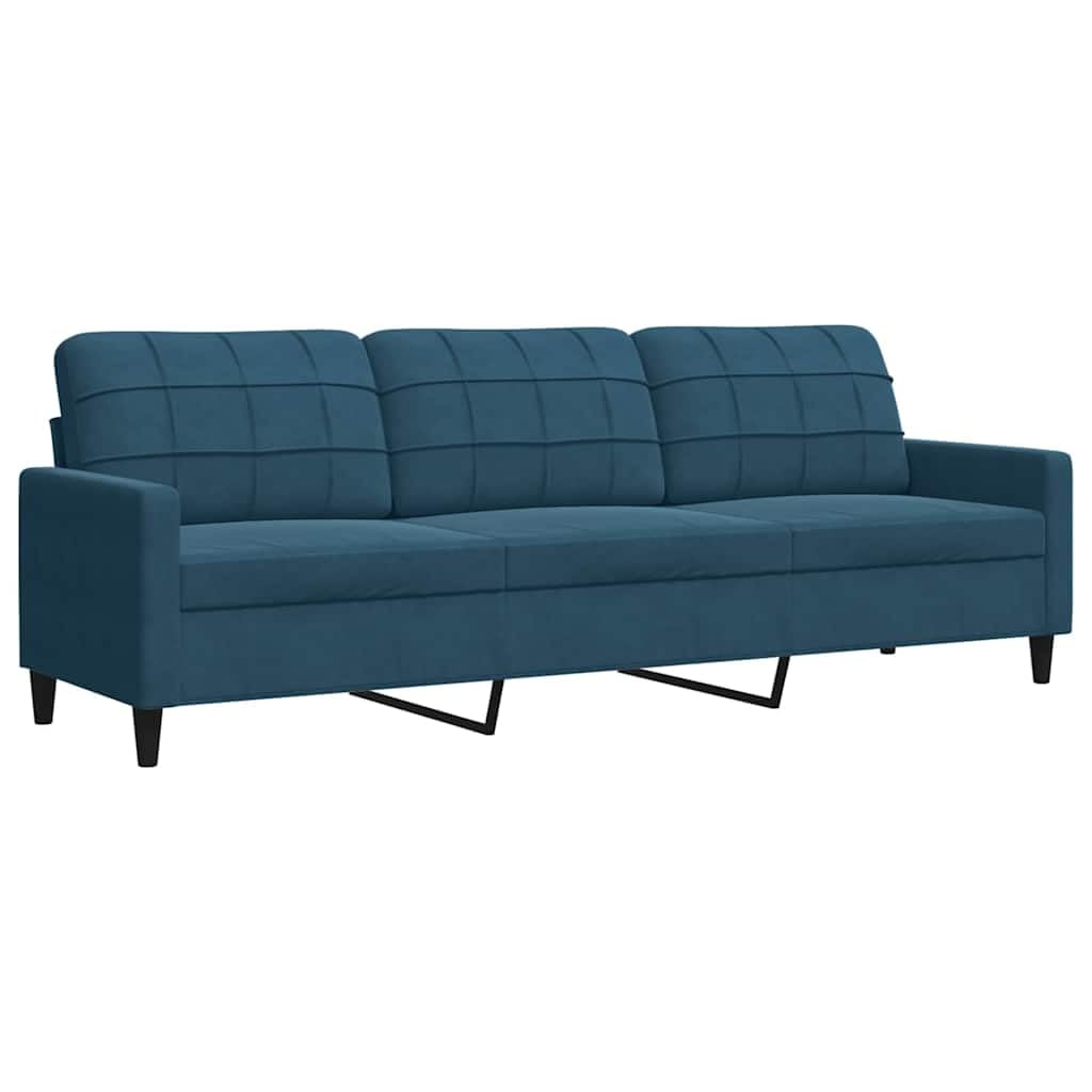 Set di 4 mobili imbottiti con cuscini in velluto blu per soggiorno e camera degli ospiti, moderno divano angolare con sgabello, salone, panca, sdraio, divano, paesaggio residenziale, mobili
