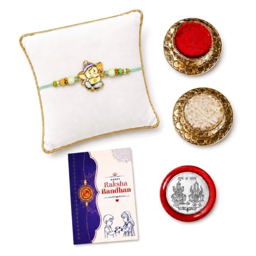 Image of Oblivion Rakhi For Brother - Elegant Stylish God Designer Rakhi with Beads and Silver Colour Pooja Coin, Tilak Set & Greeting Card - Traditional Raksha Bandhan Combo for Bhai