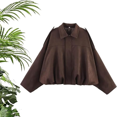 Suede Jackets for Women 2025 Faux Suede Bomber Jacket Women Oversized Casual Long Sleeves Trendy Streetwear Coat