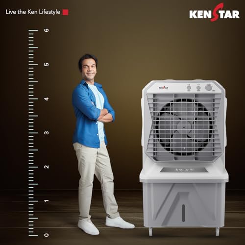 Image of Kenstar AEROGLIDE HC 135 L Desert Air Cooler WITH FRONT LOCKING COMMERCIAL GRADE WHEELS for Home|Anti-Bacterial Honeycomb Pads|High-Speed |80Ft Air Throw|1-Yr Product Warranty|Light Grey