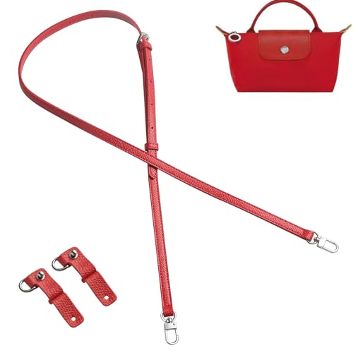 KOMHPS Purse Straps Replacement, Leather Handbag Crossbody Shoulder Strap Adjustable for Longchamp Bag Women(Red Sliver)