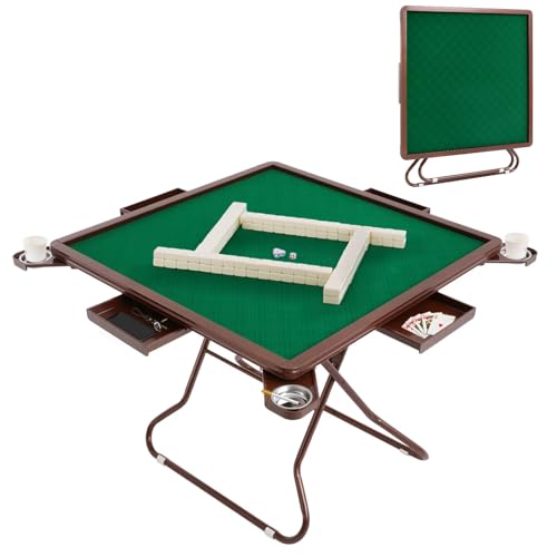 Mesa Plegable Mahjong 4 Jugadores con Porta Vasos y Cajones