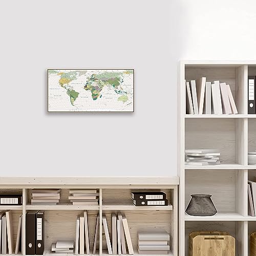 Qorvami World Map Wall Art Of The World Canvas Wall Decor Poster Framed Decor World Map Canvas Wall Art For Living Room Bedroom Office Home Decoration 20X40Inch Ready To Hang #TOP5