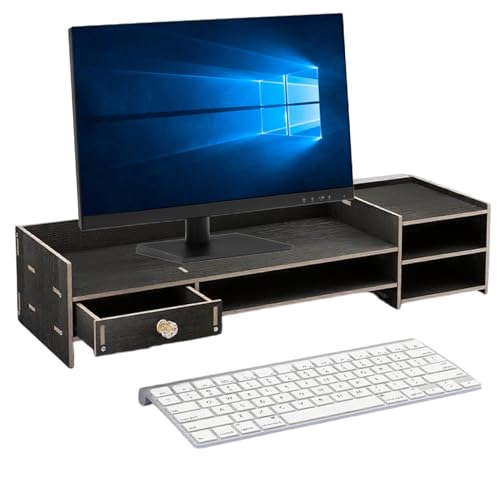 Soporte de pantalla de escritorio de madera natural con estante organizador para PC