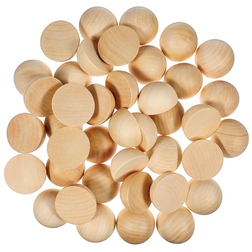 MOKKHNB 40 Demi-boules de Bois 5 Cm pour Loisirs Créatifs, Surface Brute Facile à Peindre, Matériau Bois Naturel, pour Projets de Bricolage et Décoration