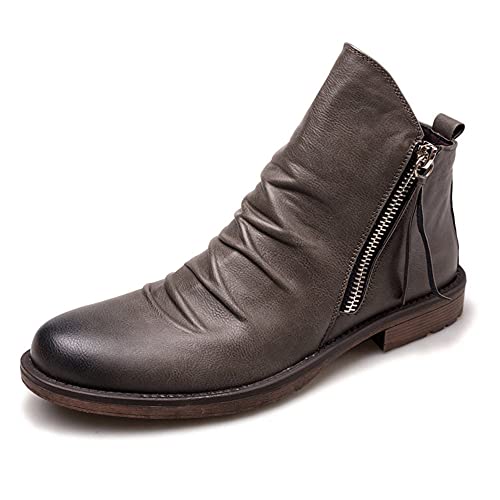 Botas Chelsea de cuero para hombre con cremallera lateral doble, gris, 47 EU