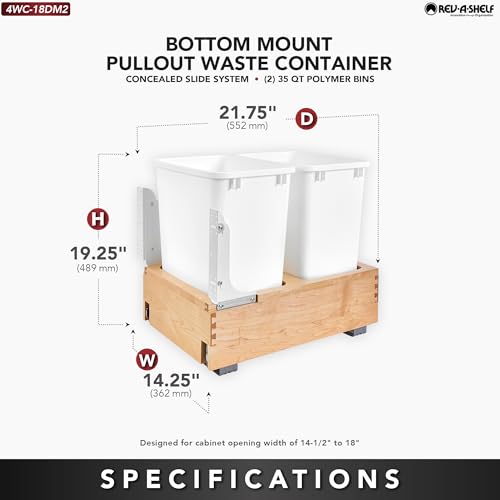 Image of Rev-A-Shelf Double Pullout Trash Can w /Soft-Close Slides, 14.5 inch Min Opening