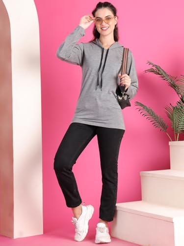 Image of Mack Jonney Cotton Blend Full Sleeve T-Shirt with Hoodie for Women-VJ-FSTWH-01