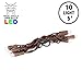 Novelty Lights 10 Light LED Christmas Mini Light Set, Outdoor Curtain Wreath Craft Bottle String Lights, Pure White, Non-Connectable, Brown Wire, 5 Feet