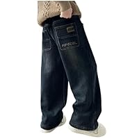 Boys Baggy Jeans Y2K Vintage Cargo Trousers Children's Spring Wide Leg Streetwear Hip Hop Trouser Casual Straight Bootcut Jean Denim Pants with Pockets for Kid Fit Teenager Boys Cargo Pants
