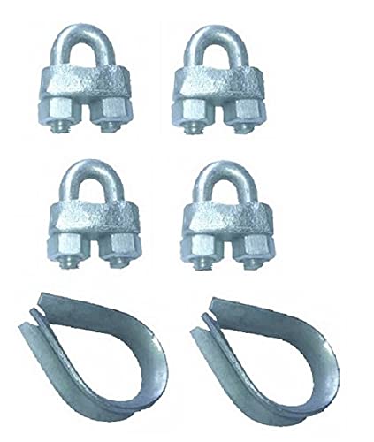 High Mast Lighting Tower wire's Wire Lock Galvanized Iron Thimbles Rigging -Set of 2 Numbers and Galvanized Iron U clamp-Set of 4 Numbers for 6mm, 1/4