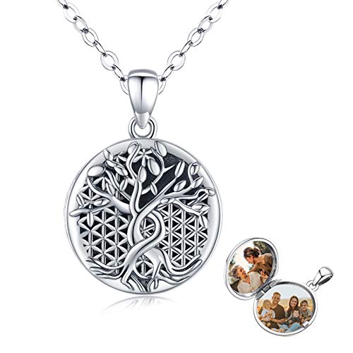 Eusense Médaillon Collier pour Photos Arbre de Vie Pendentif Photo en Argent Sterling Bijoux Cadeau pour Femme Filles Cover