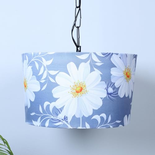 Image of Tu Casa Narcissue Floral Print Fabric Glow Pendent Light Hanging Lamp For Bedroom, Living Room, Lounge, Office, Gifting Area Without Bulb For Home Decoration (Height - 20 inch)