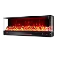 Modern 3D Electric Fireplace with Realistic Flame Effects, Wall Mounted, Black Frame, LED Display, Home Decoration Indoor Heating 750W/1500W Fireplaces Heater (Volcanic Decoration, 50")