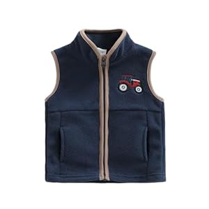 L&ieserram Baby Jungen Fleeceweste Ärmellose Jacke Navy Fleece Weste mit Traktor Stickerei Kleinkinder Kinder Outfit Kleidung Outdoor Oberteil Herbst Winter (Rot Traktor, 2-3 Jahre)