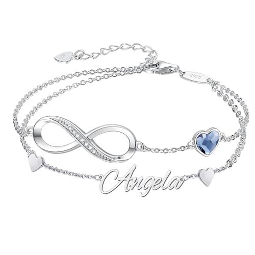 Personalized Bracelet Infinity Heart Birthstone Name Bracelet 925 Sterling Silver Adjustable Mother's Day Gift Anniversary Birthday Jewelry for Grandma Girlfriend Custom Jewelry With Name