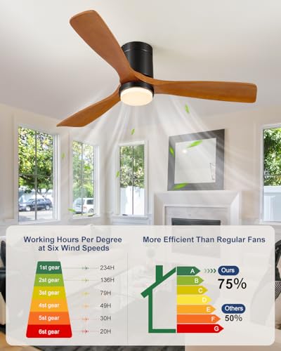 Image of 52 Inch Ceiling Fans with Lights and Remote, 3 Blade Low Profile