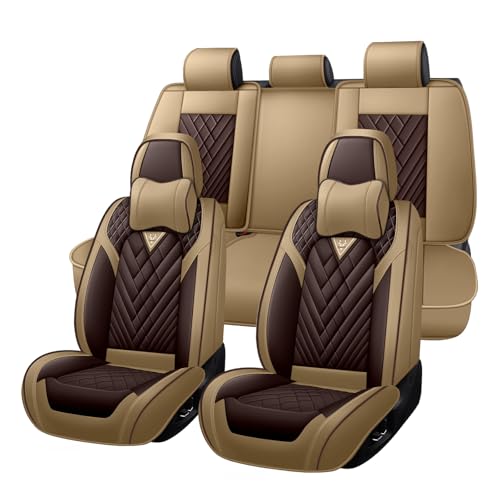 Image of Car Seat Covers Full Set for Kia Telluride 2020-2026, Anti-Slip Full Coverage Car Seat Covers, Waterproof Nappa Leather Car Seat Cover Sets(5 Seats with Headrests /Brown Coffee)