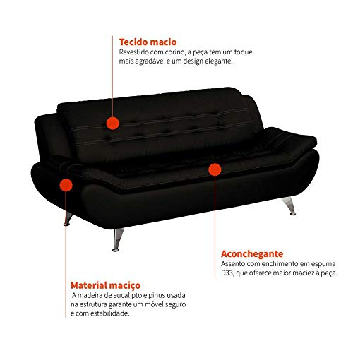 Sofá 3 Lugares New Passion Corino Preto