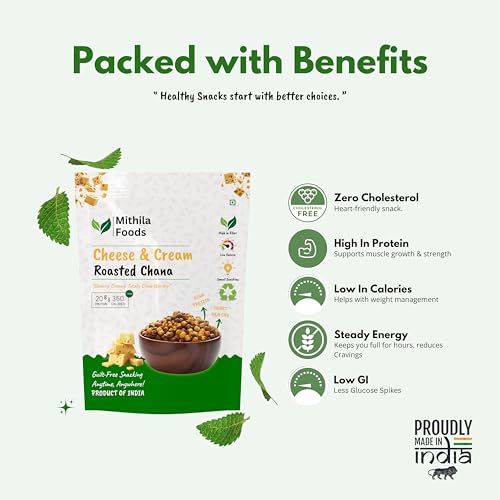 Image of MITHILA FOODS 500g Cheese & Cream Roasted Chana | Desi Chickpeas | Whole with Skin | Crunchy Vegan Gluten-Free High Protein SMART Snack | Authentic Bihari Bhuna Chana Snacks Cheese & Cream Flavor