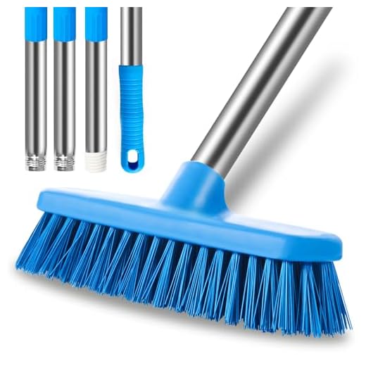 MEIBEI Floor Scrub Brush with Adjustable Long Handle-54 inch, Stiff Bristle Grout Brush Tub and Tile Brush for Cleaning Bathroom, Patio, Kitchen, Wall and Deck