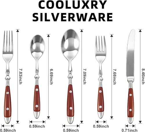 Cooluxry 20pcs Brown Silverware Set Service for 4,Vintage Flatware Set with Brown Bakelite Handle, Stainless Steel Cutlery Set, Dishwasher Safe