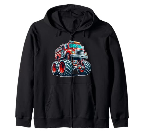 Big Wheels Fire Truck Firefighter Kids Boys Monster Truck Sudadera con Capucha