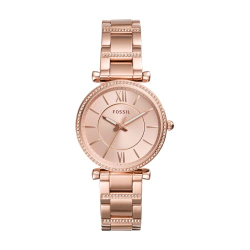 Fossil Orologio Carlie da donna, Movimento al quarzo a tre lancette in tonalità oro rosa con cinturino in acciaio inossidabile, Tono Oro Rosa Con Glitter, 35 mm