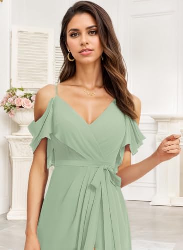 Chiffon Bridesmaid Dresses for Wedding with Slit Formal Wedding Guest Dresses for Women with Pocket NO824