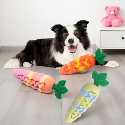 Tsophreniq Kauimmunes Elastomer Karottenspielzeug für große Hunde mit Quietschgeräusch und zahnreinigender Textur Knarrendes zahnmedizinisches Beißspielzeug aus Silikon-2