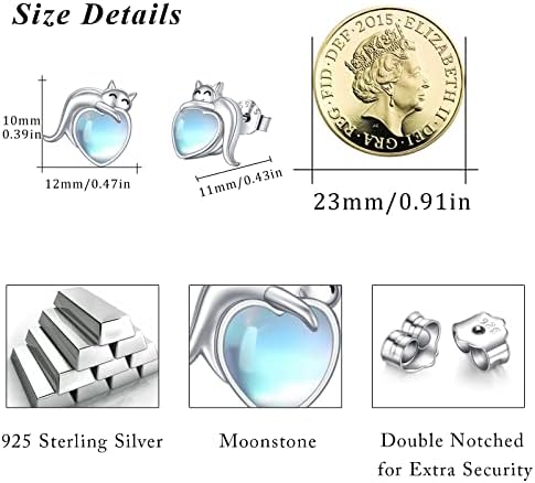 Cat Moonstone Stud Earrings/Swan Moonstone Silver Earrings, 925 Sterling Silver Hypoallergenic Cute Earrings Jewellery Gifts For Women Girls