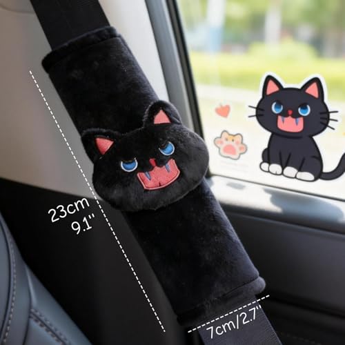 Zigihos 2 PCS Seat Belt Cover Pad, Cute Kawaii Animal Cat Seatbelt Covers for Kids, Soft Seatbelt Cushion, Car Seat Strap Pads (A-Black)