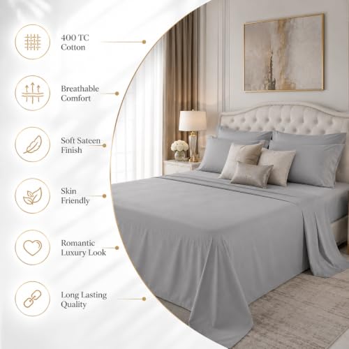 Image of LINENWALAS 100% Cotton 400 TC Large Standard Size Pillow Cover|Long Staple Imported Egyptian Cotton |Cloud-Soft, Breathable & Skin-Safe|Oeko-TEX Certified Bedding (20x30 inch, Set of 2, Silver Grey)