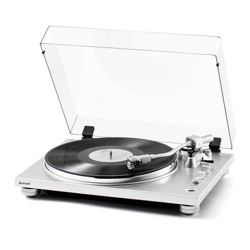 Arrari PR-100 - Reproductor de discos de vinilo con accionamiento por correa de 2 velocidades 33/45 RPM, cartucho magnético móvil, conexión inalámbrica, carcasa de metal