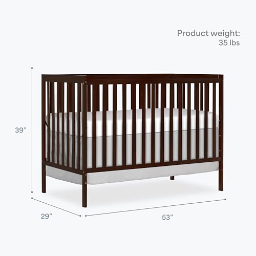 Image of Dream On Me Synergy 5-in-1 Crib, Toddler Bed in Espresso | BSA Verified, ASTM & CPSC Tested, 3-Position Mattress Support, Converts to Toddler, Day and Full Size Bed, 50 Lb, Espresso