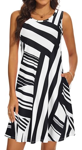 Image of Summer Dresses for Women 2026 Casual Sundresses Beach Cover Ups Sleeveless Tshirt Swing Dress with Pockets
