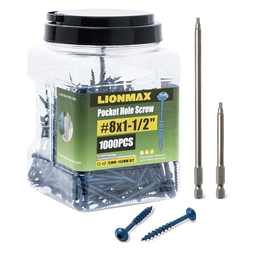 LIONMAX Pocket Hole Screws #8 x 1-1/2 Inch, 1000PCS Exterior Pocket Screws