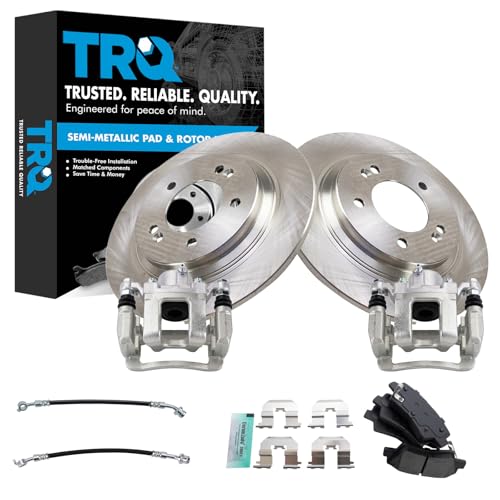 Image of TRQ Rear Brake Pad and Rotor Set Semi Metallic Rotors Calipers Hoses Compatible with 2014 Kia Optima