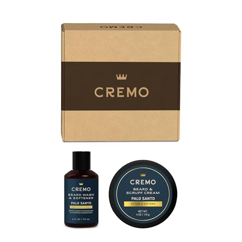 Cremo Palo Santo 2n1 Beard Wash & Softener + Palo Santo Beard & Scruff Cream Set for Short Beards